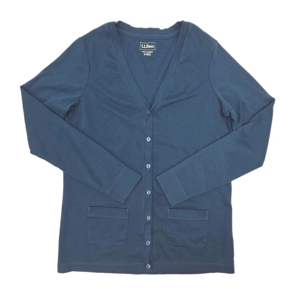 LL Bean Cardigan Shirt Jacket Women Sz Small Teal Button Long Sleeve Cotton Top
